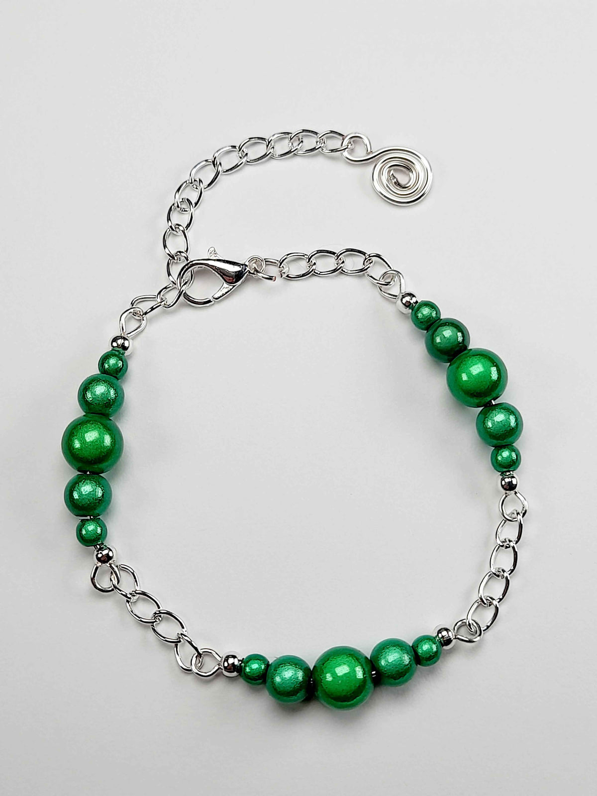 Green Miracle Bead Link Bracelet, Handmade & Adjustable