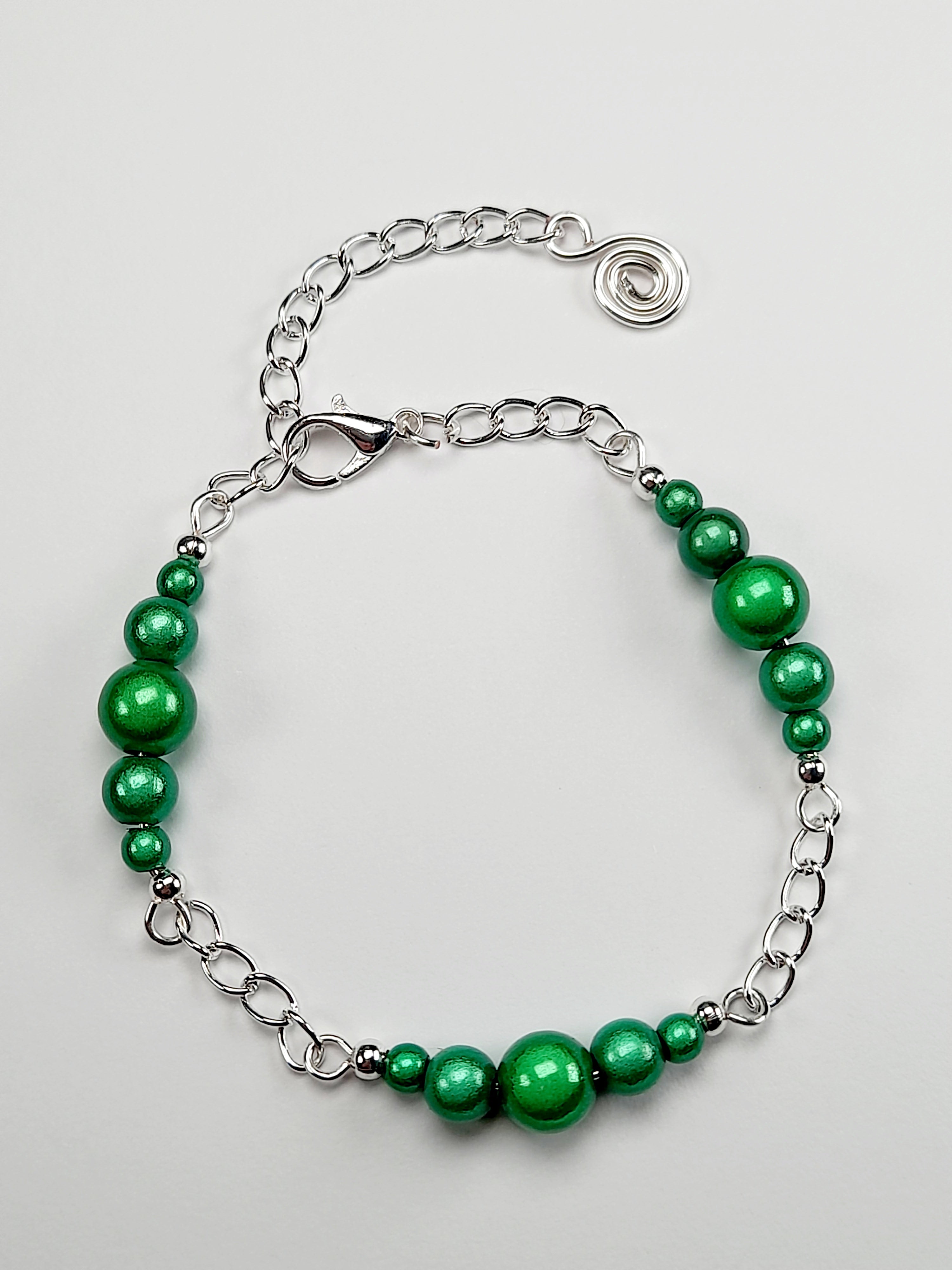 Green Miracle Bead Link Bracelet, Handmade & Adjustable