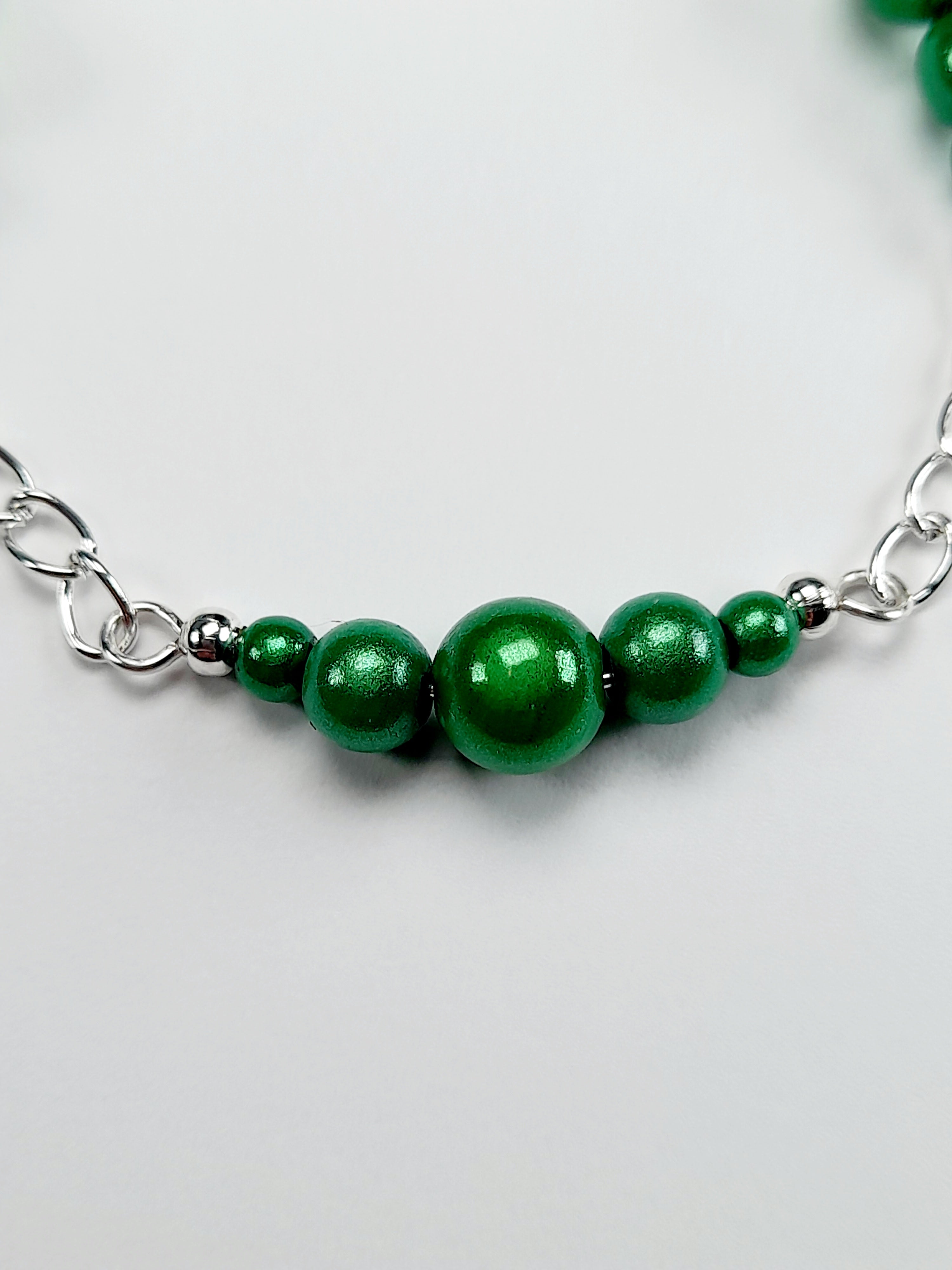 Green Miracle Bead Link Bracelet, Handmade & Adjustable