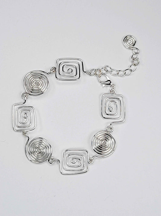 Super Swirly Silver Round & Square Spiral Bracelet
