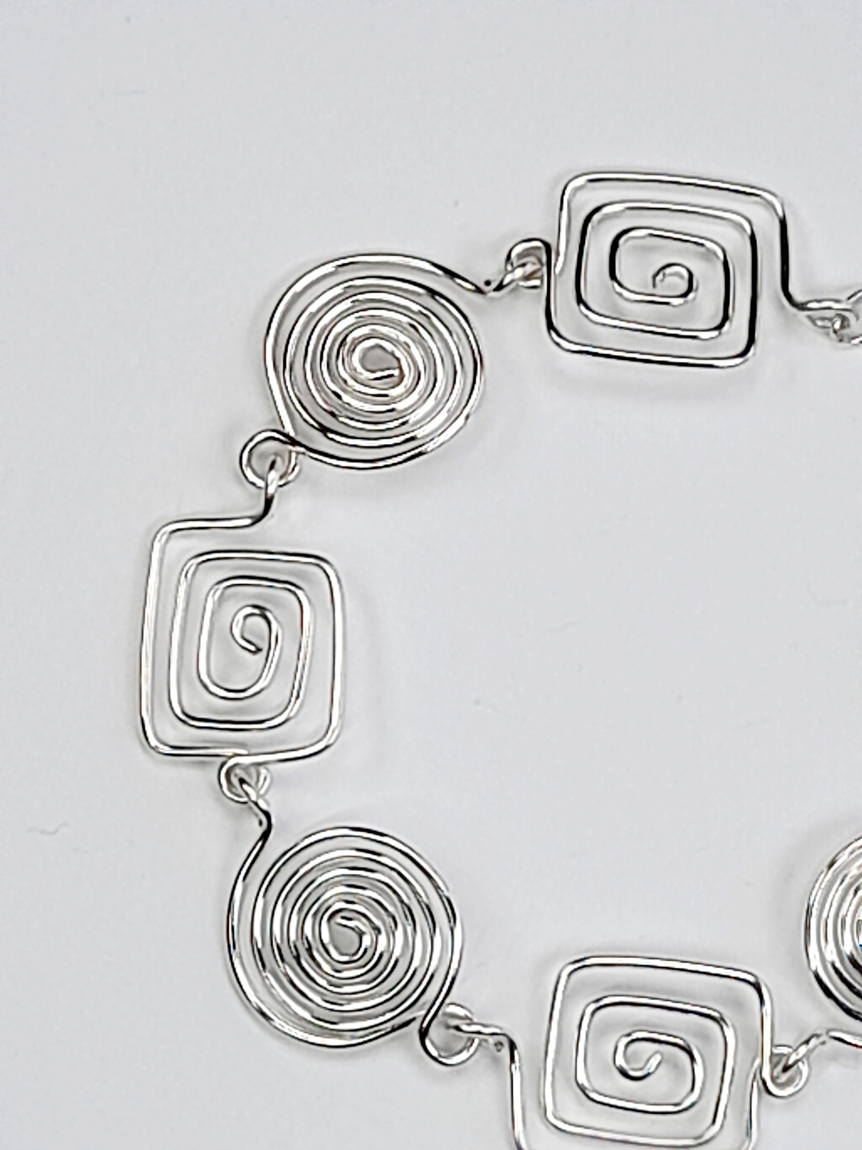 Super Swirly Silver Round & Square Spiral Bracelet