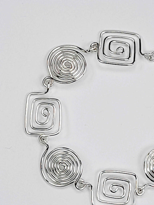 Super Swirly Silver Round & Square Spiral Bracelet