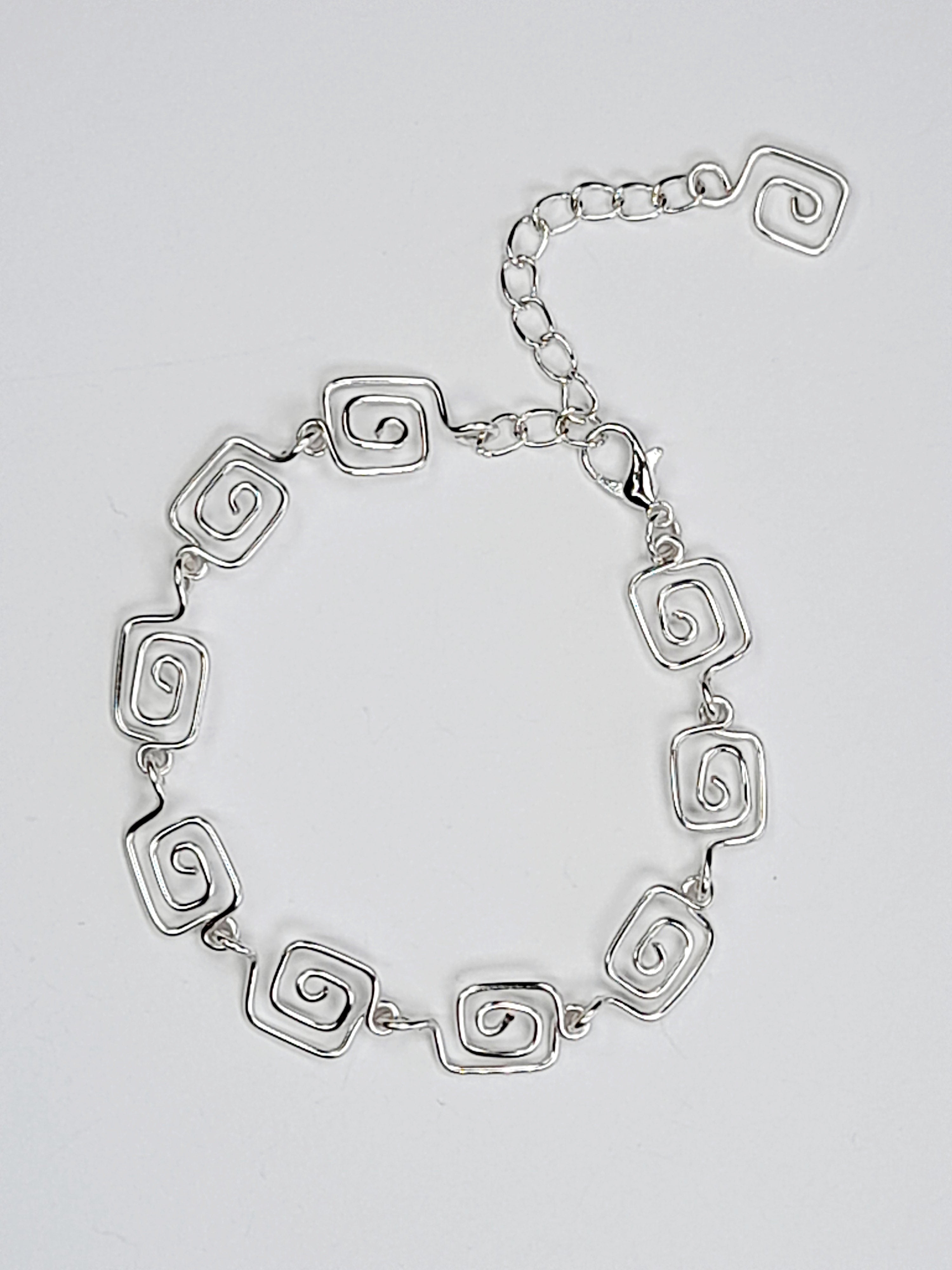 Dainty Super Swirly Silver Square Spiral Bracelet