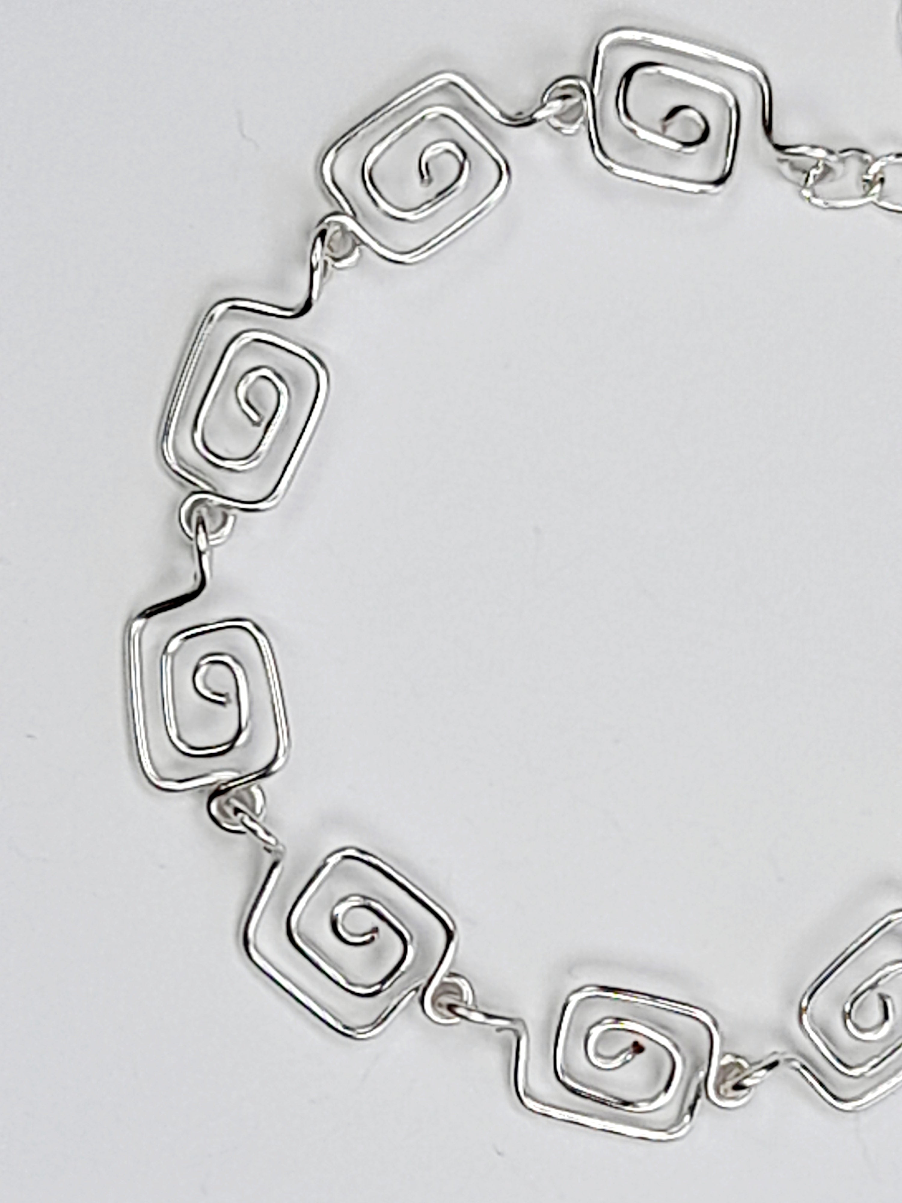Dainty Super Swirly Silver Square Spiral Bracelet