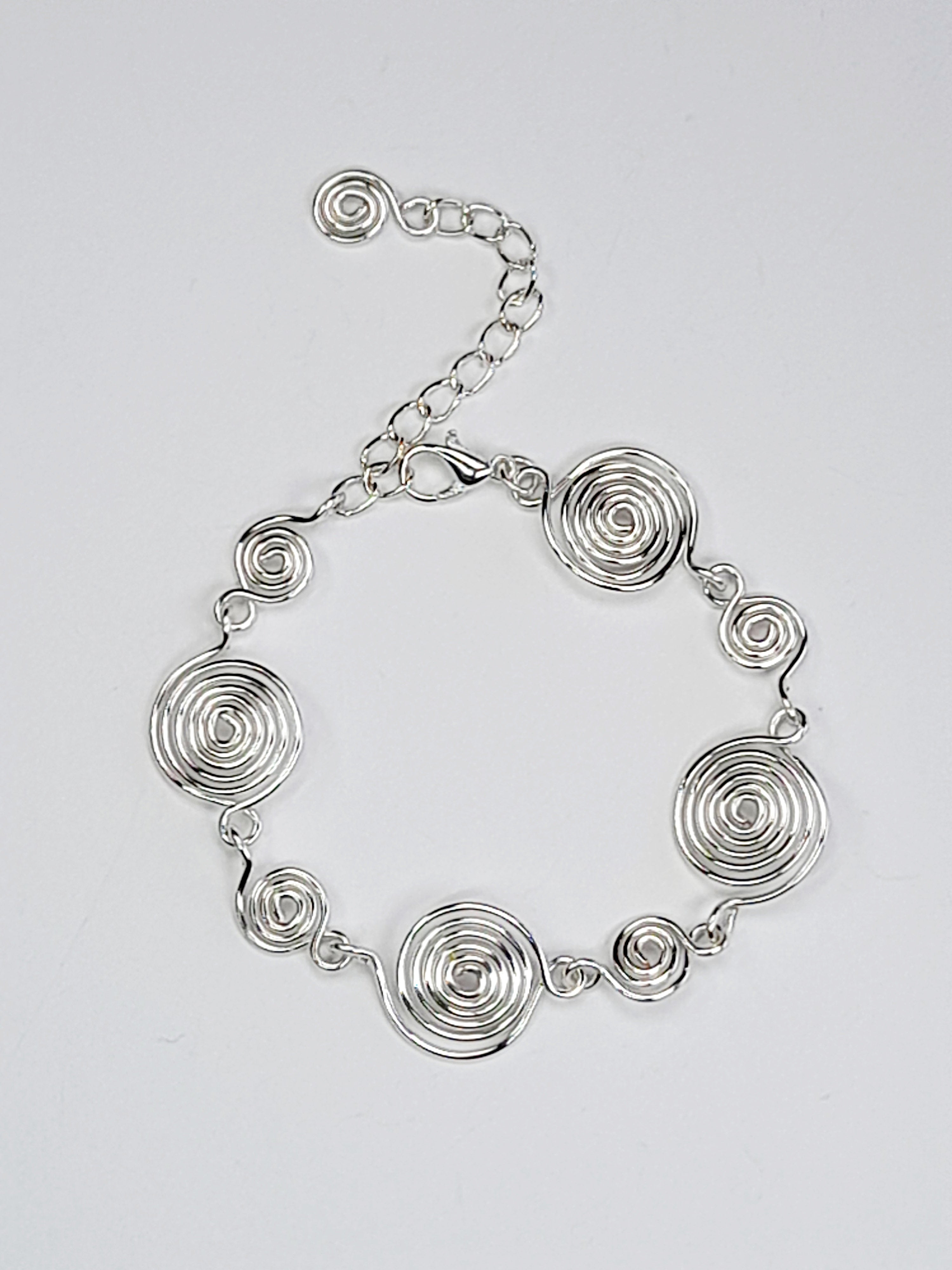 Handmade Silver Spiral Bracelet, Elegant Swirly Statement Bracelet