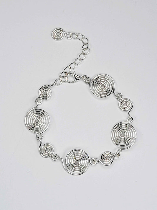 Handmade Silver Spiral Bracelet, Elegant Swirly Statement Bracelet