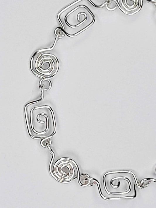Handmade Silver Spiral Bracelet, Dainty Lightweight Swirl Design