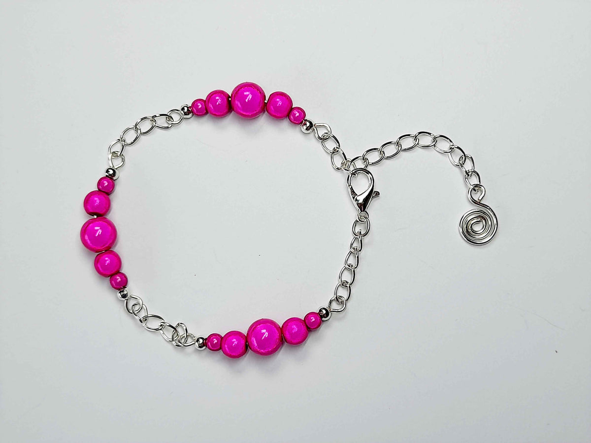 Bright Pink Miracle Bead Link Bracelet, Handmade & Adjustable