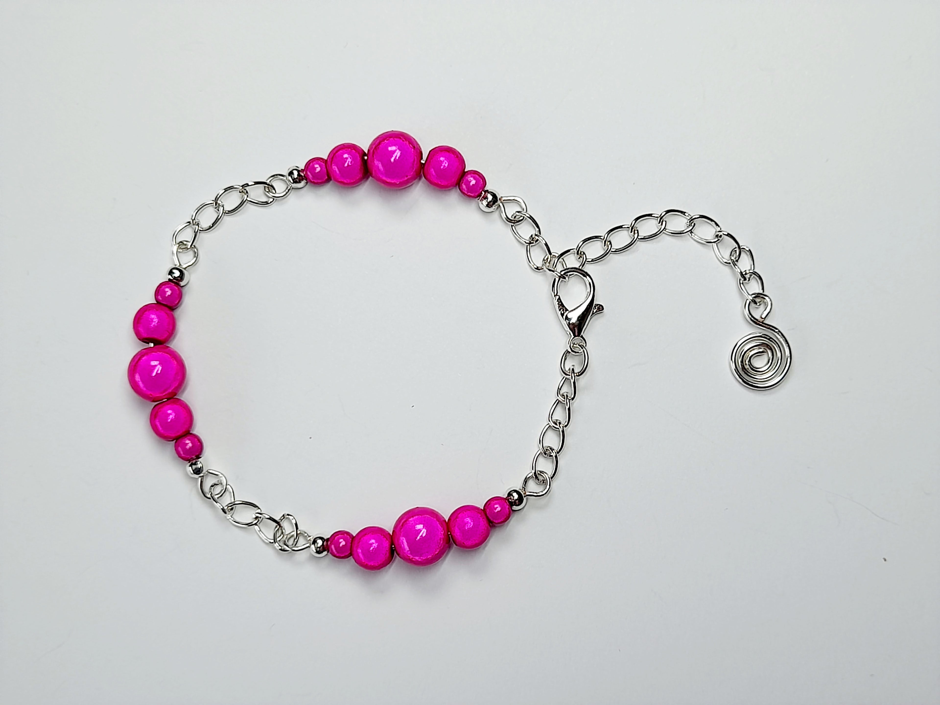 Bright Pink Miracle Bead Link Bracelet, Handmade & Adjustable
