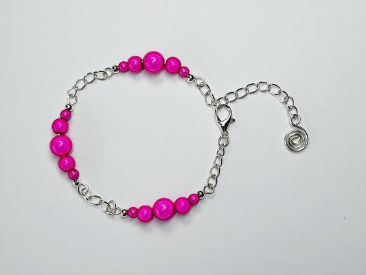 Bright Pink Miracle Bead Link Bracelet, Handmade & Adjustable