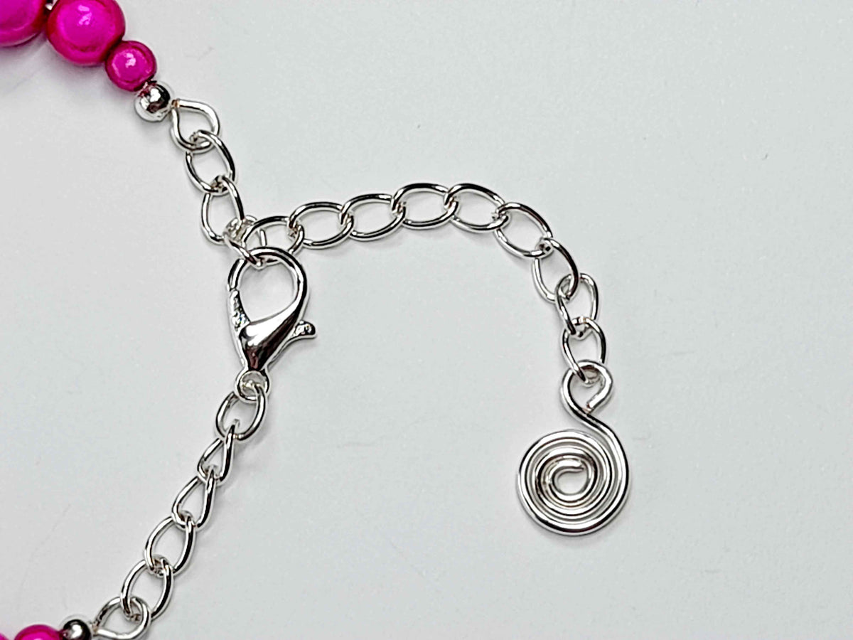 Bright Pink Miracle Bead Link Bracelet, Handmade & Adjustable