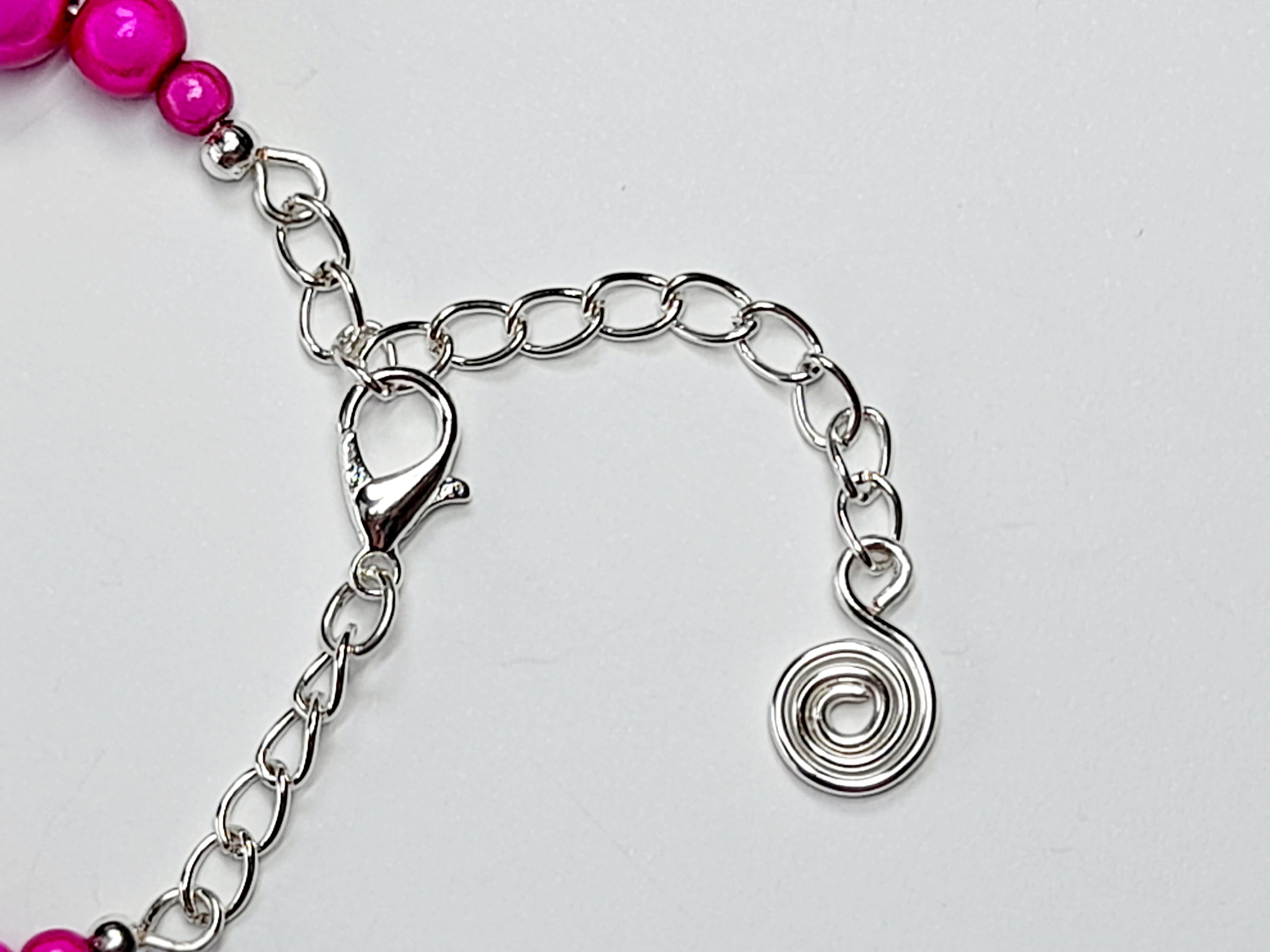 Bright Pink Miracle Bead Link Bracelet, Handmade & Adjustable