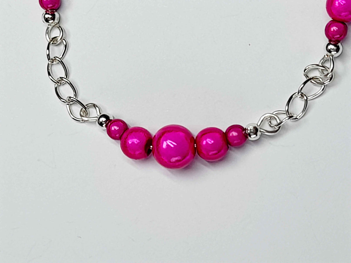 Bright Pink Miracle Bead Link Bracelet, Handmade & Adjustable