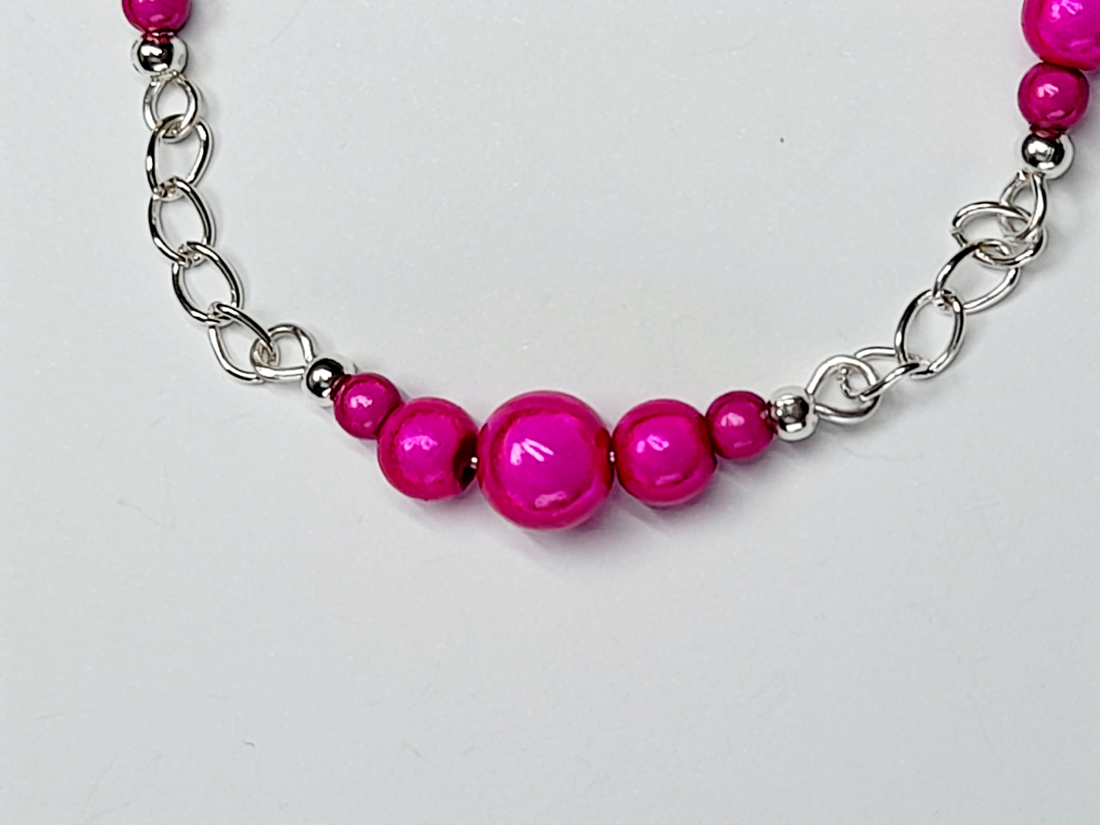 Bright Pink Miracle Bead Link Bracelet, Handmade & Adjustable