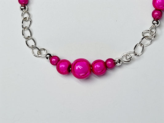Bright Pink Miracle Bead Link Bracelet, Handmade & Adjustable