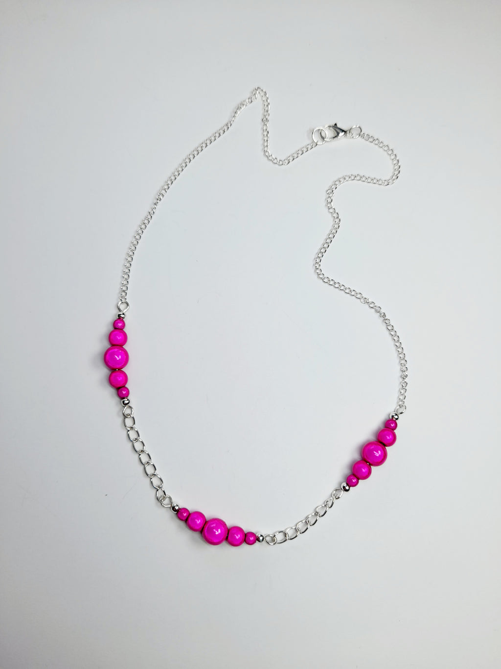 Bright Pink Miracle Bead Link Necklace, Handmade, Lightweight 18‑Inch Design