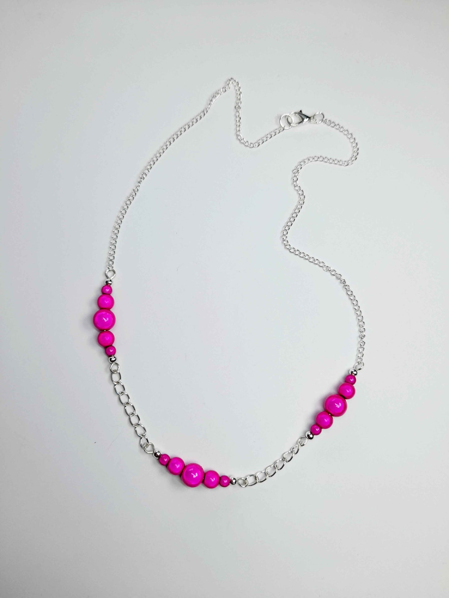 Bright Pink Miracle Bead Link Necklace, Handmade, Lightweight 18‑Inch Design
