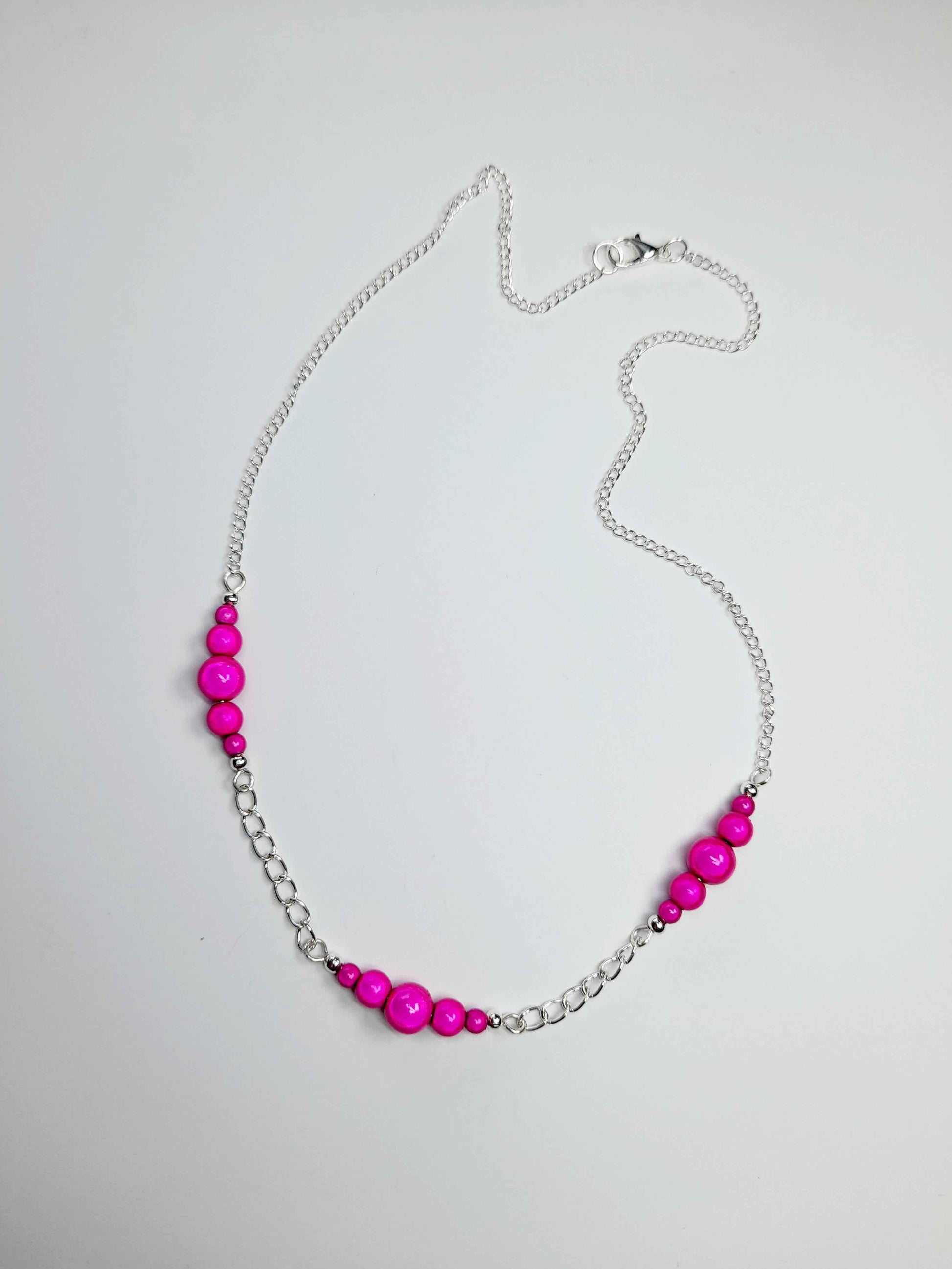 Bright Pink Miracle Bead Link Necklace, Handmade, Lightweight 18‑Inch Design