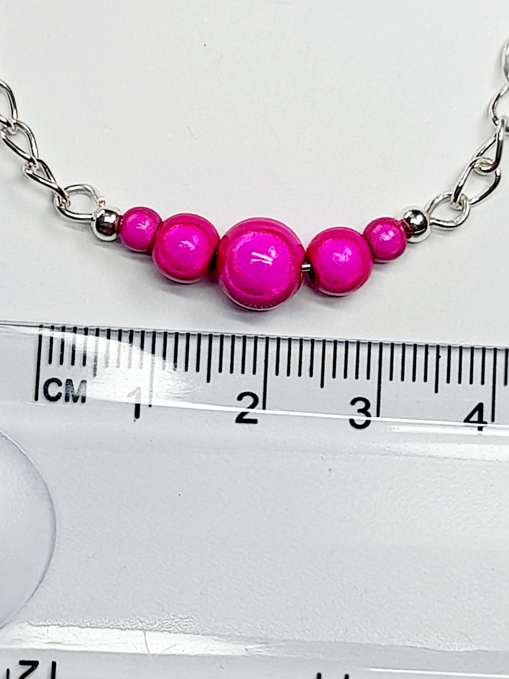 Bright Pink Miracle Bead Link Necklace, Handmade, Lightweight 18‑Inch Design