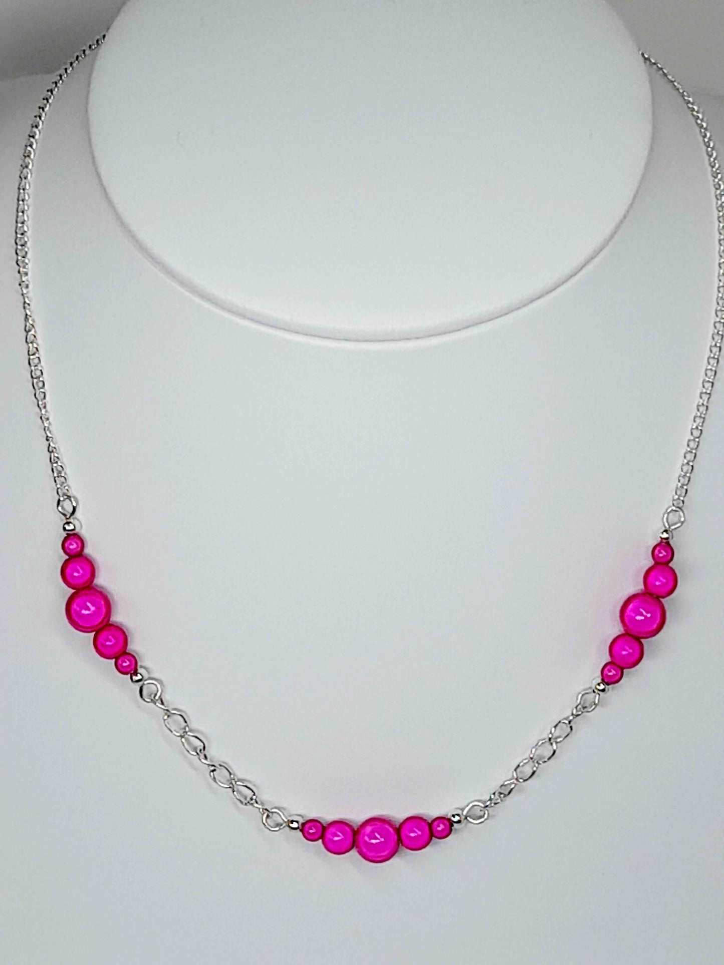 Bright Pink Miracle Bead Link Necklace, Handmade, Lightweight 18‑Inch Design
