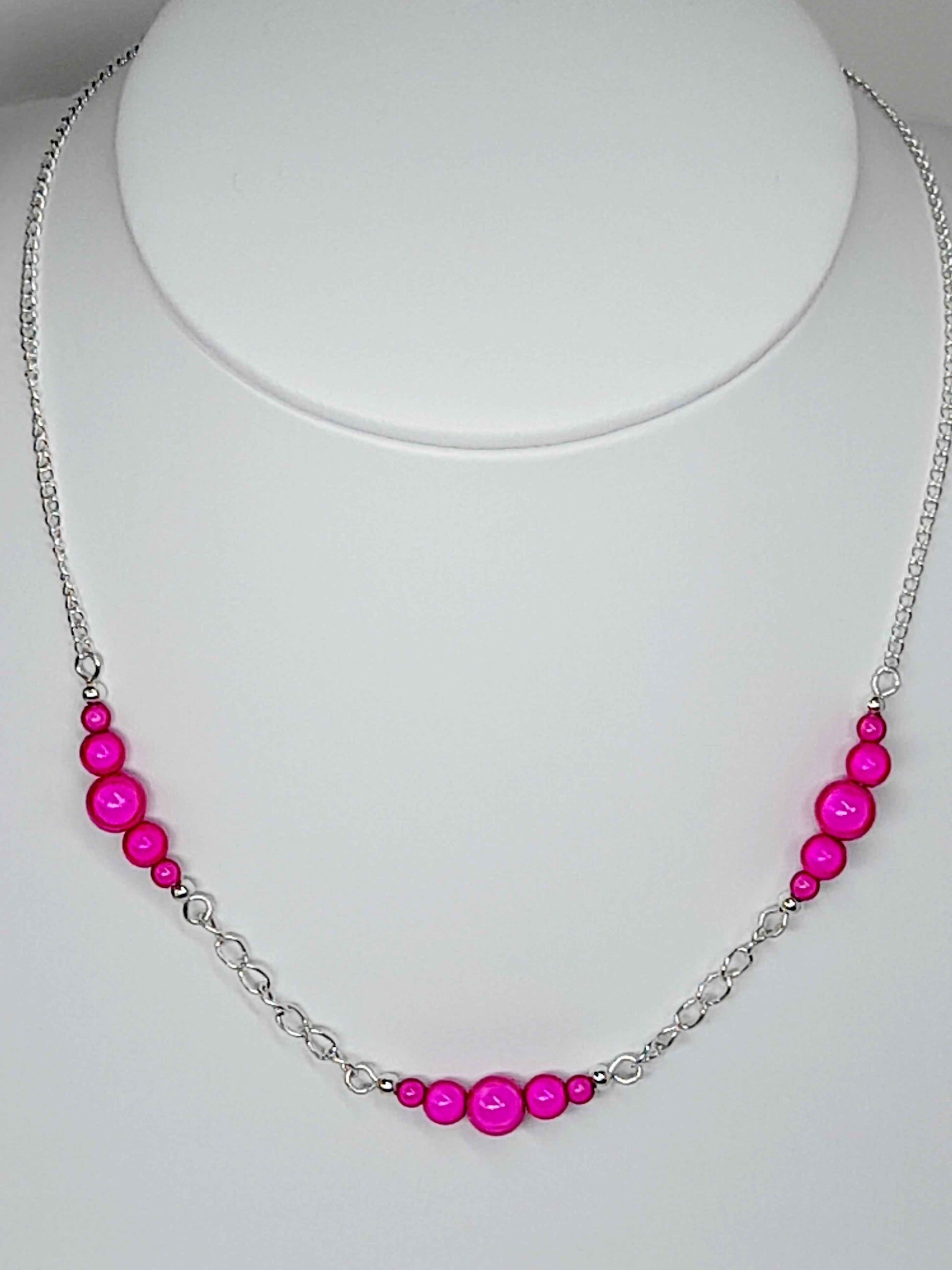 Bright Pink Miracle Bead Link Necklace, Handmade, Lightweight 18‑Inch Design