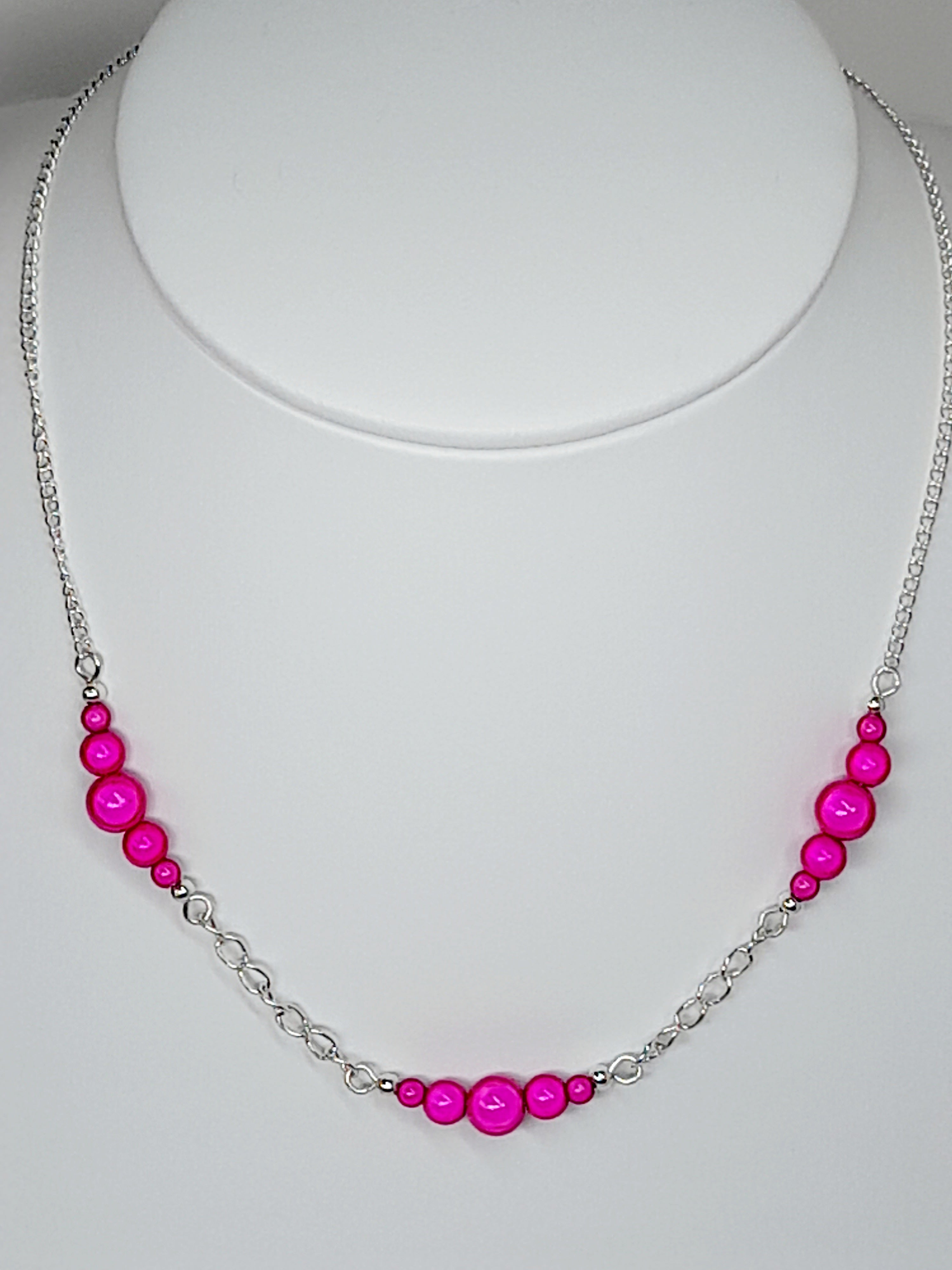 Bright Pink Miracle Bead Link Necklace, Handmade, Lightweight 18‑Inch Design