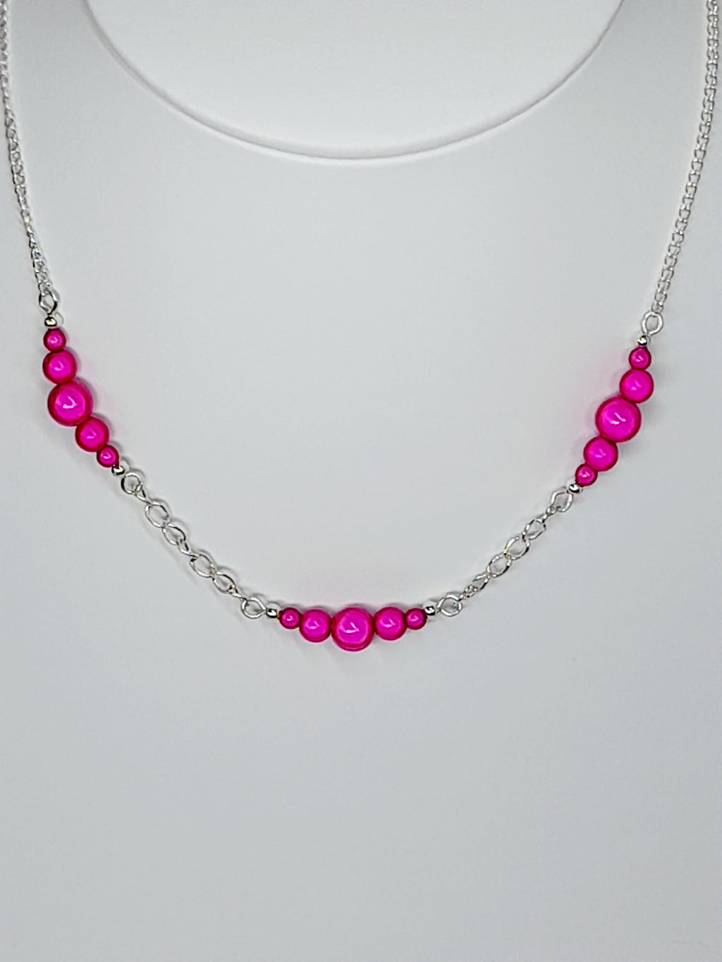 Bright Pink Miracle Bead Link Necklace, Handmade, Lightweight 18‑Inch Design