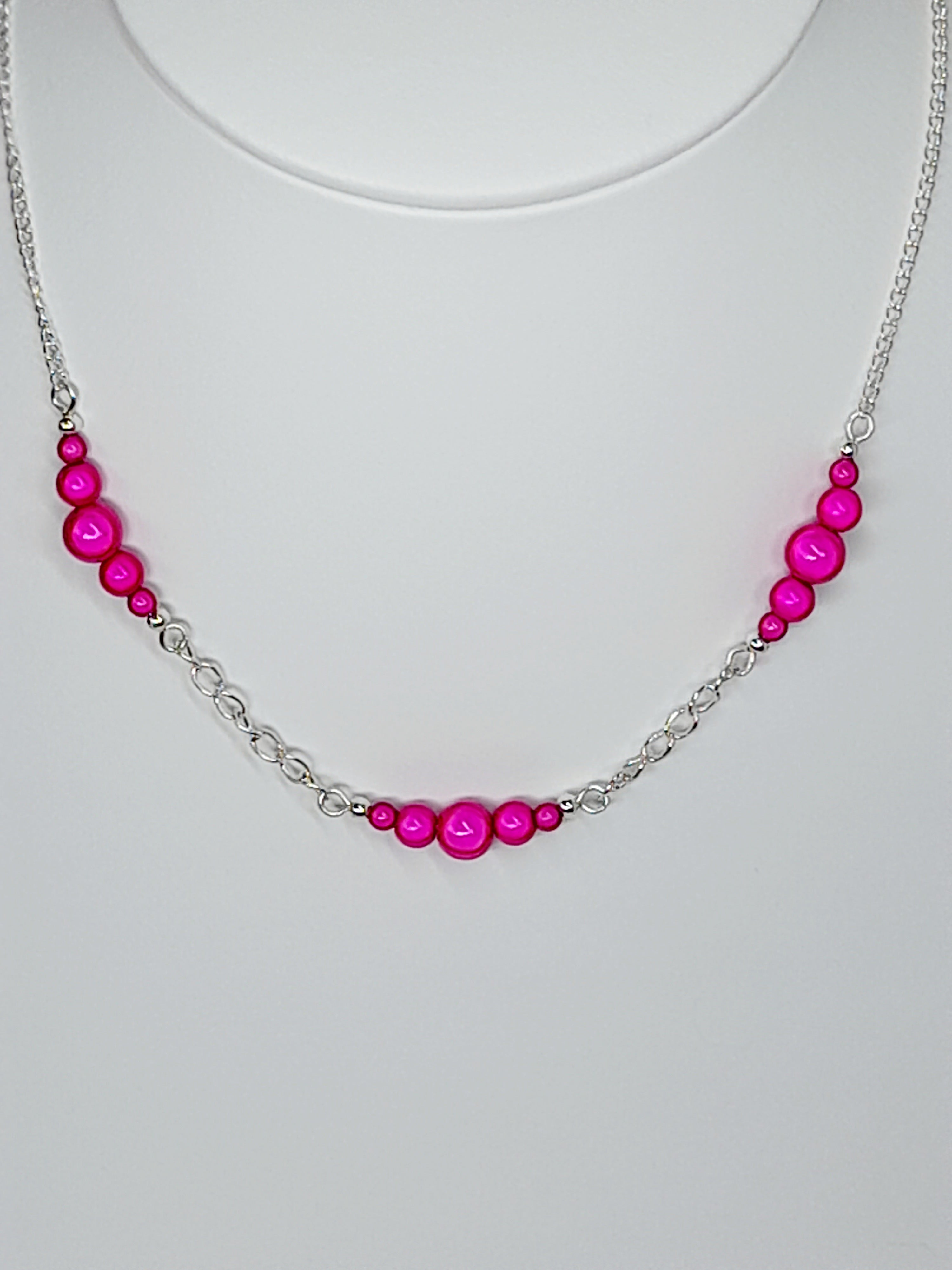 Bright Pink Miracle Bead Link Necklace, Handmade, Lightweight 18‑Inch Design