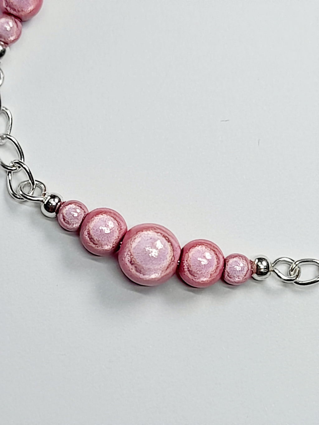 Pale Pink Miracle Bead Link Bracelet, Handmade & Adjustable
