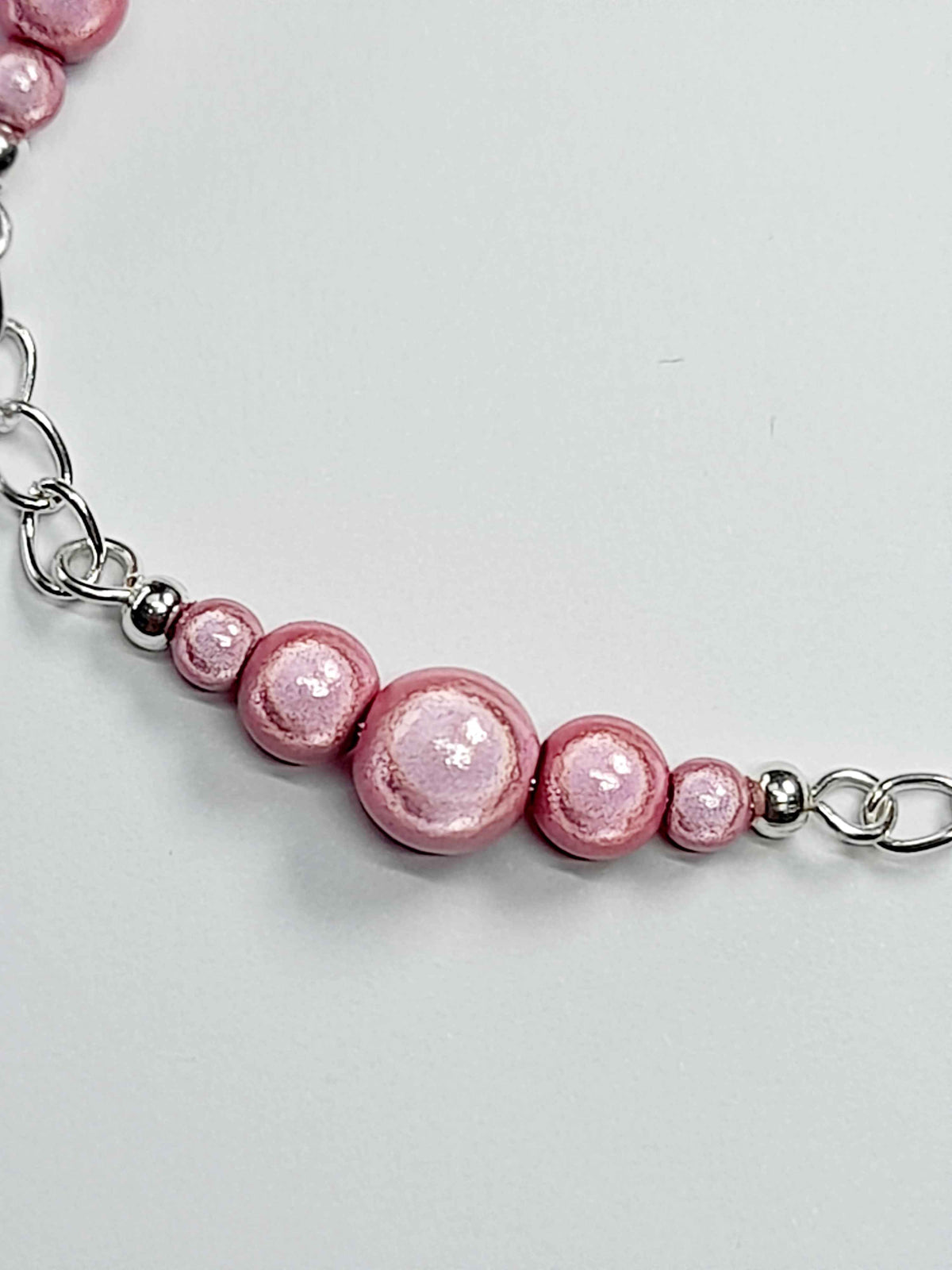 Pale Pink Miracle Bead Link Bracelet, Handmade & Adjustable