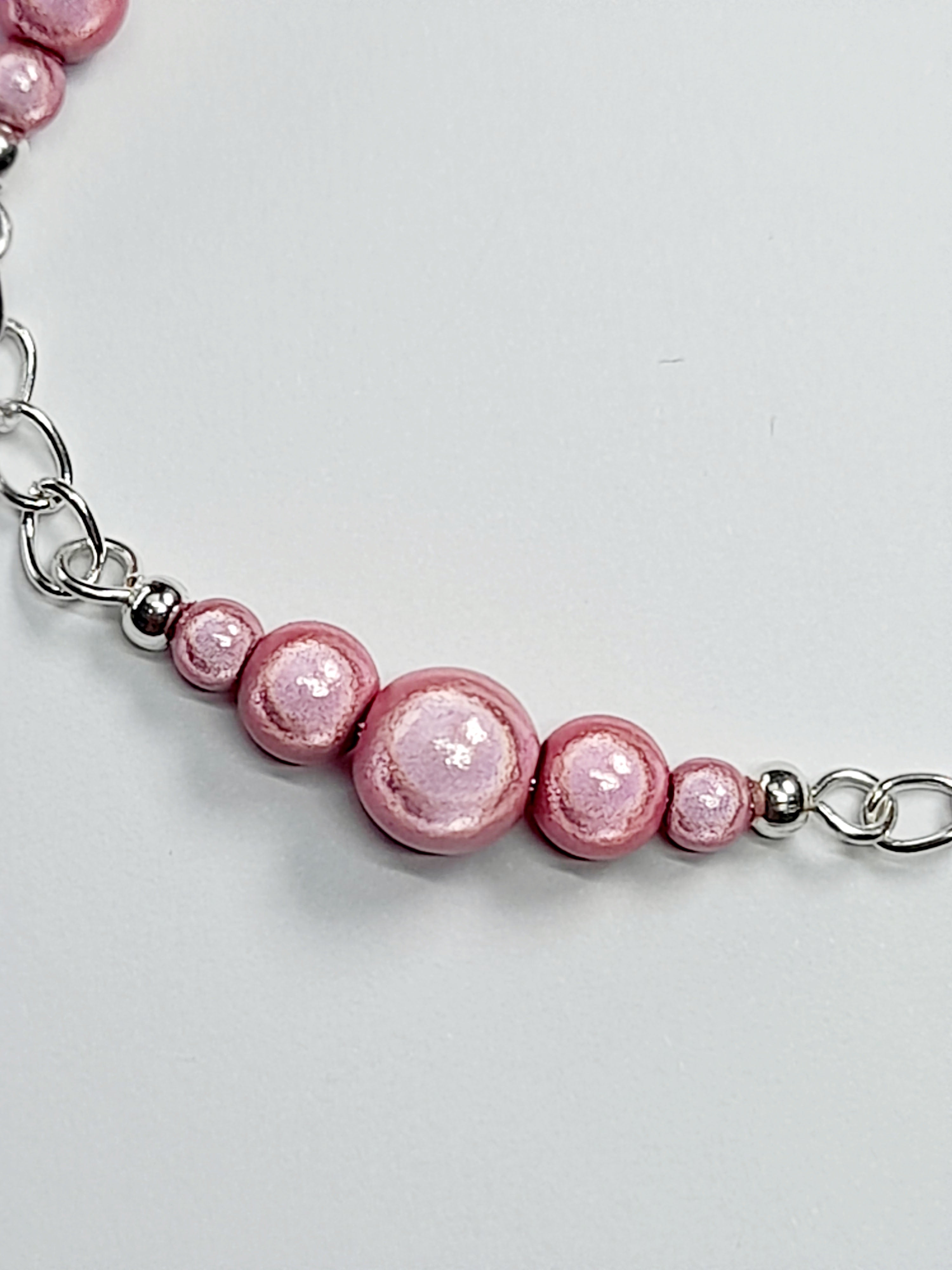 Pale Pink Miracle Bead Link Bracelet, Handmade & Adjustable
