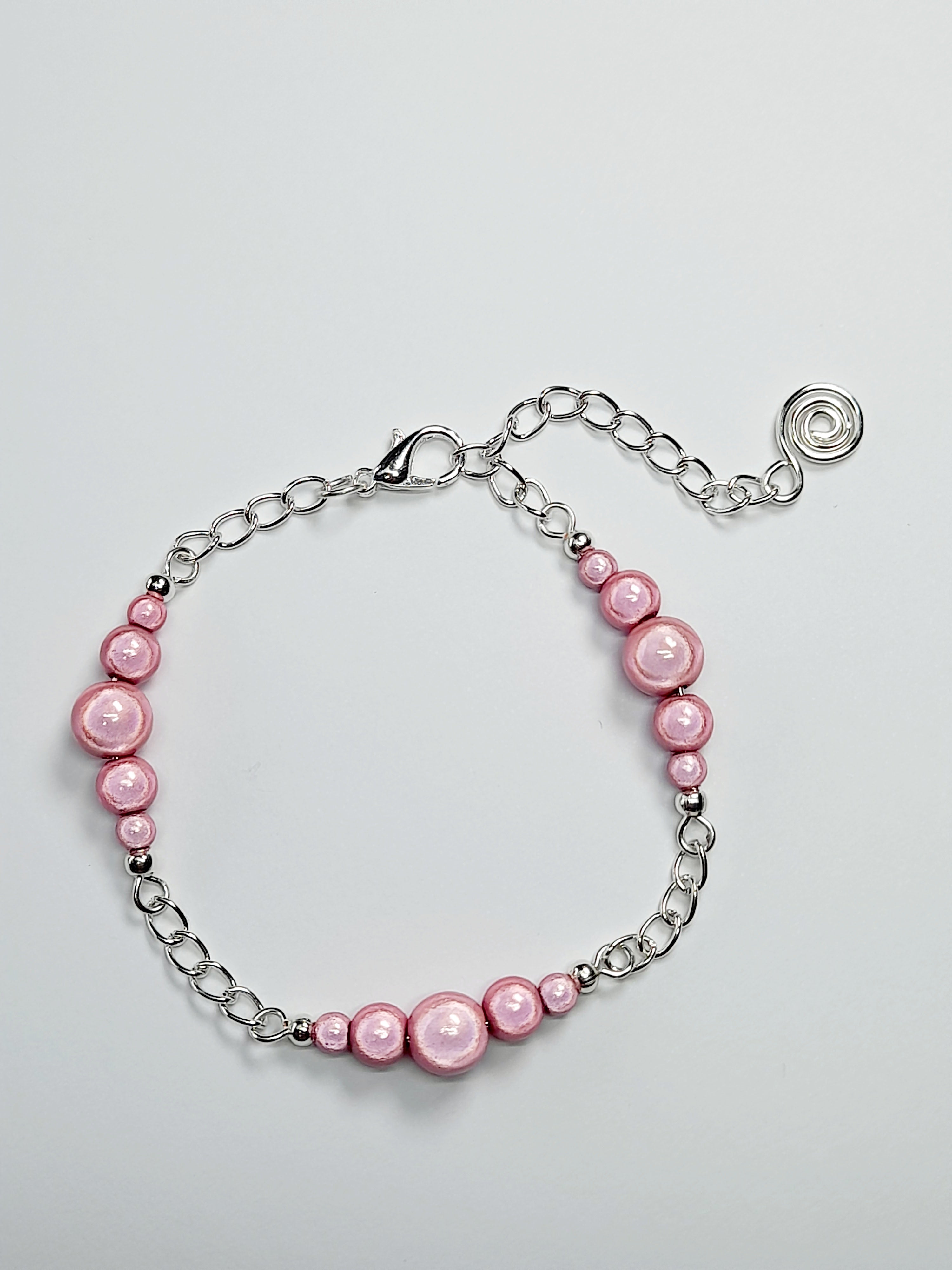 Pale Pink Miracle Bead Link Bracelet, Handmade & Adjustable