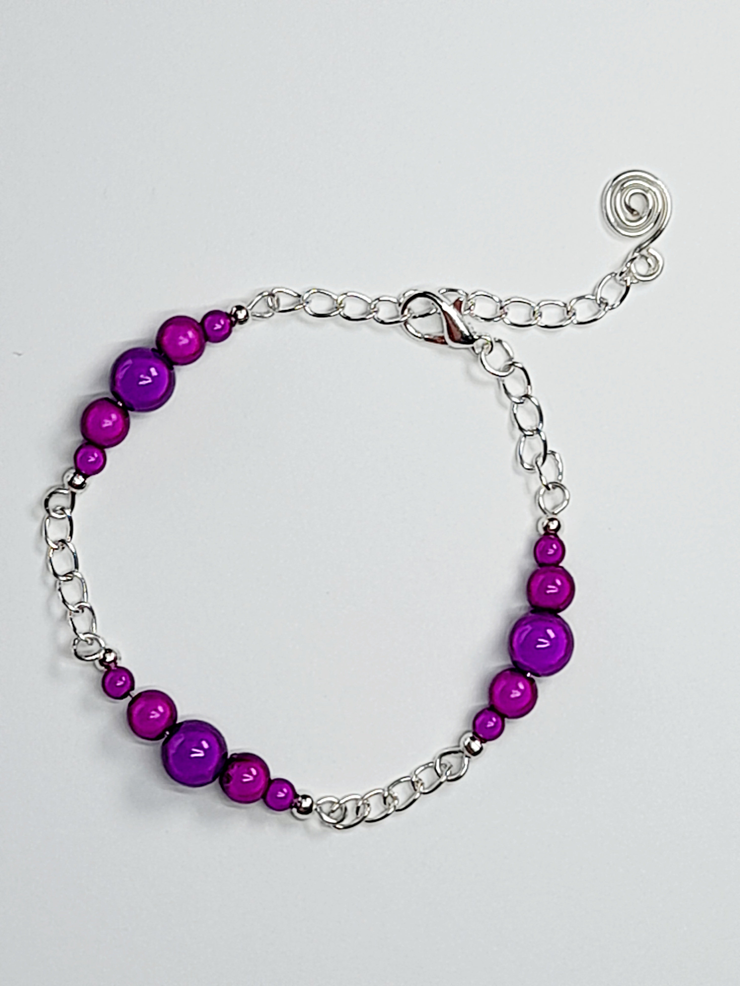 Purple Miracle Bead Link Bracelet, Handmade & Adjustable