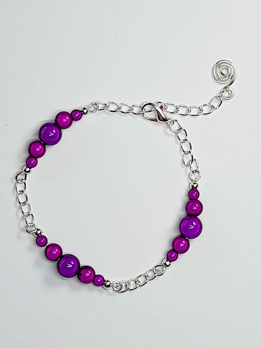 Purple Miracle Bead Link Bracelet, Handmade & Adjustable