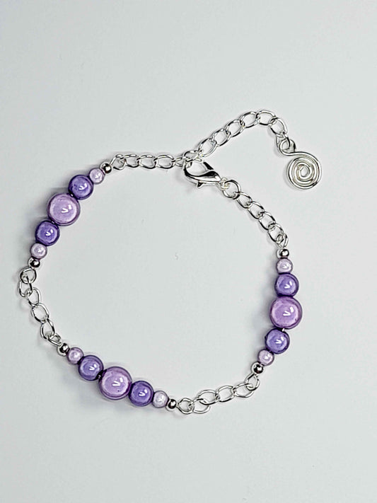 Lilac Miracle Bead Link Bracelet, Handmade & Adjustable
