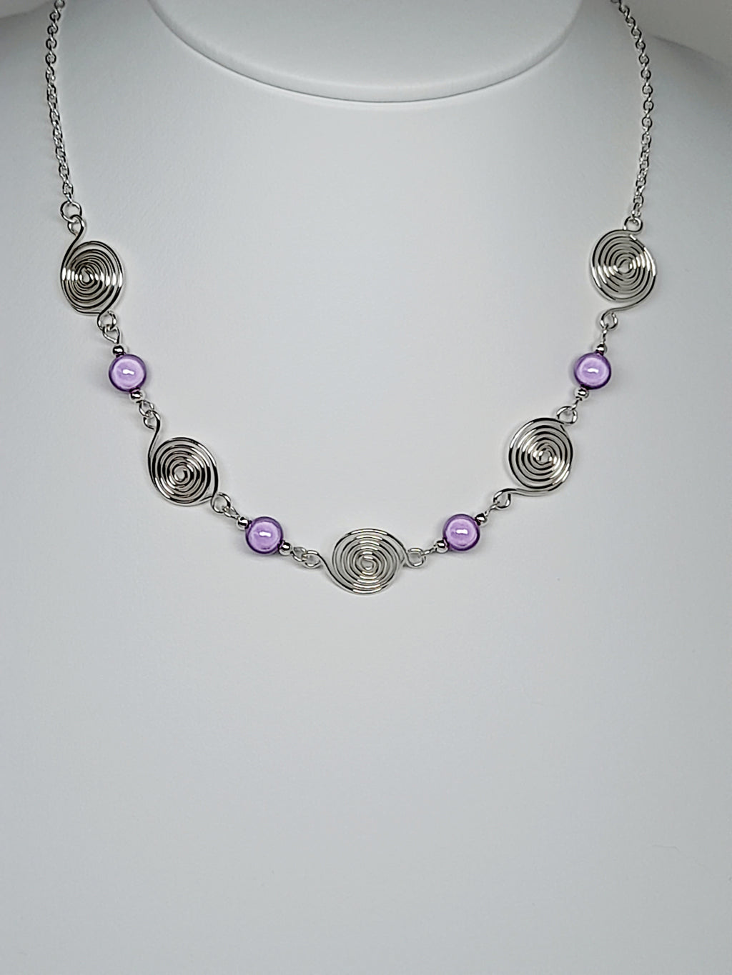 Bright Lilac Spiral Necklace, Handmade & Lightweight