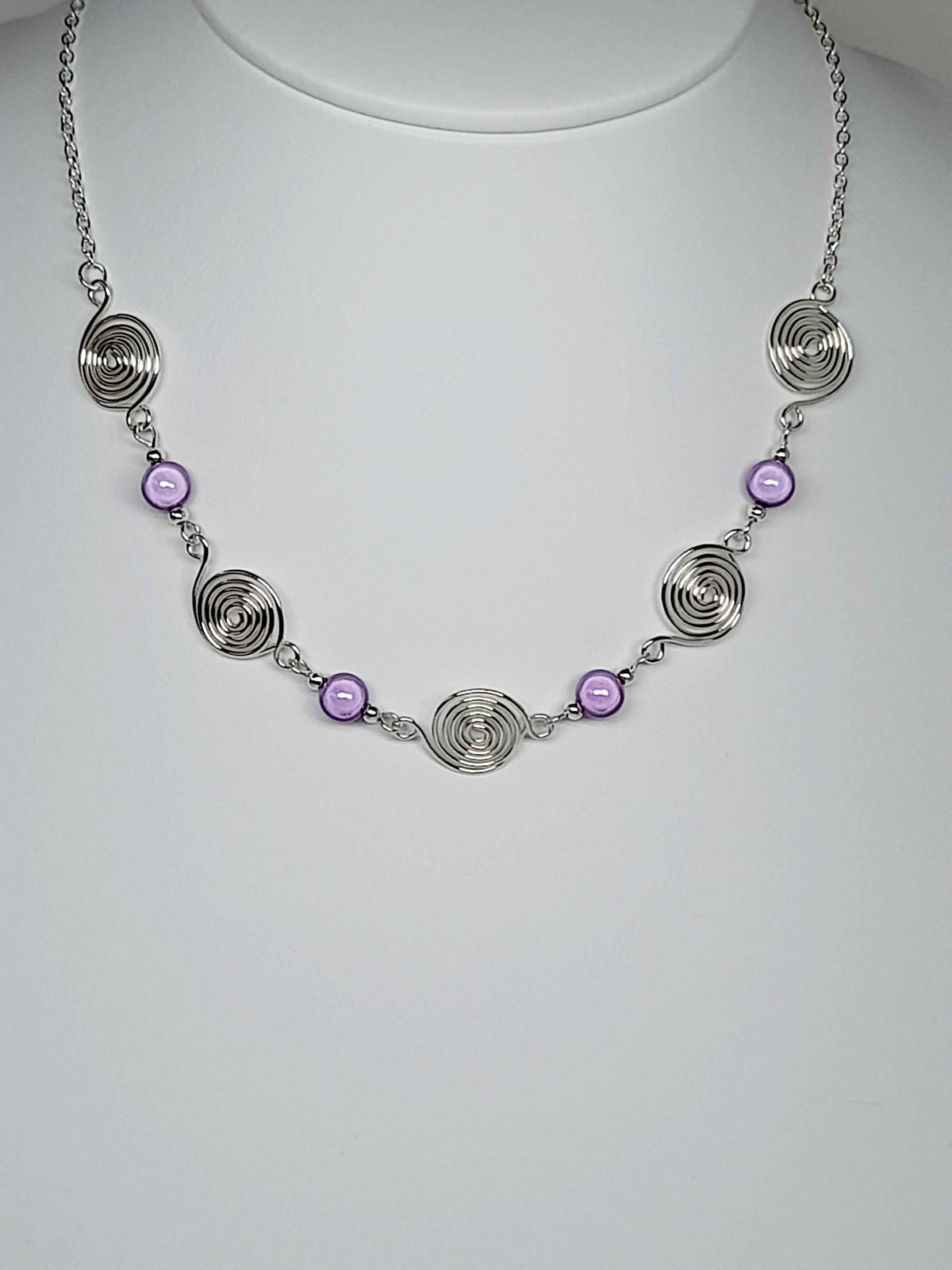 Bright Lilac Spiral Necklace, Handmade & Lightweight