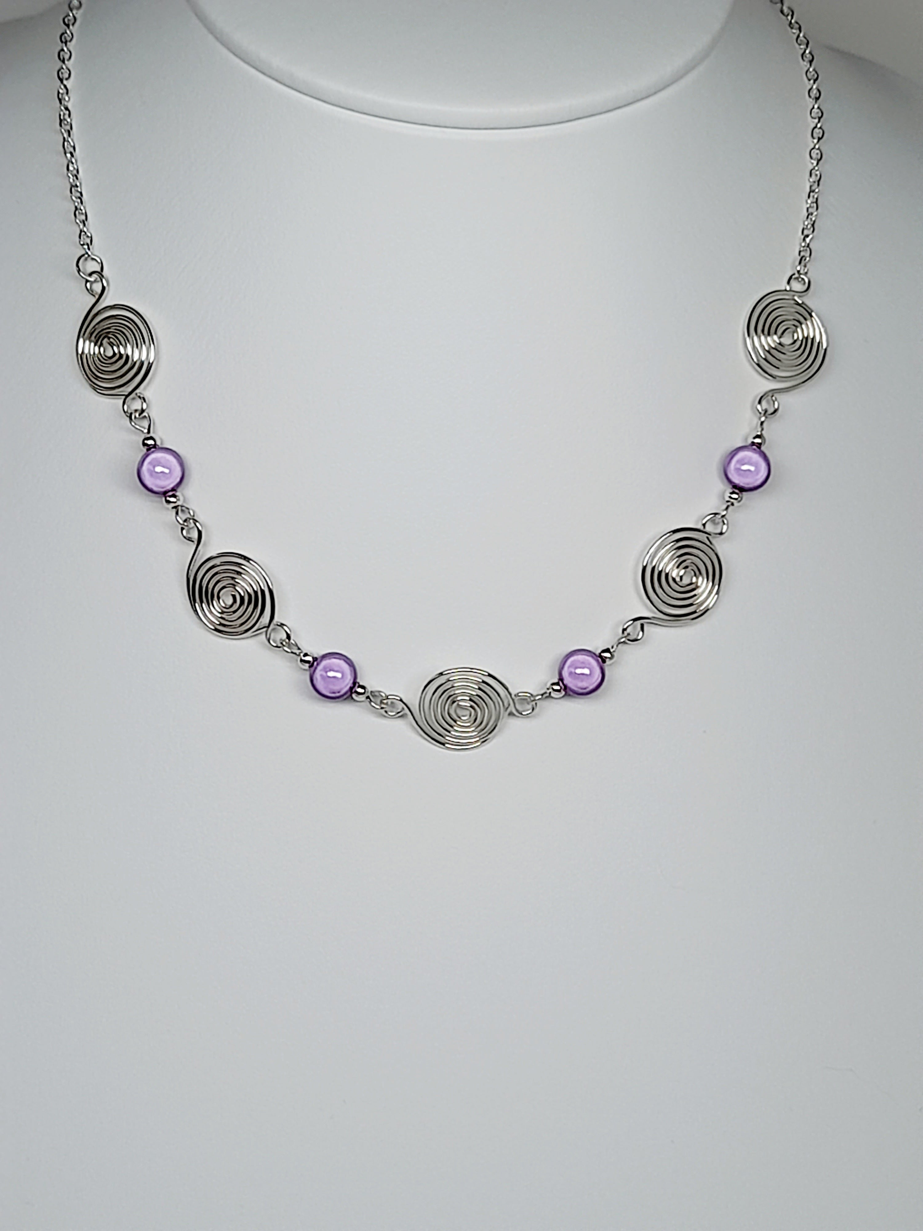 Bright Lilac Spiral Necklace, Handmade & Lightweight