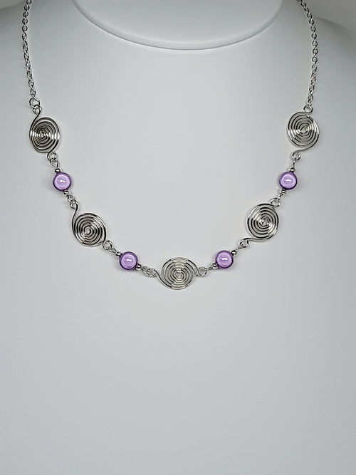 Bright Lilac Spiral Necklace, Handmade & Lightweight