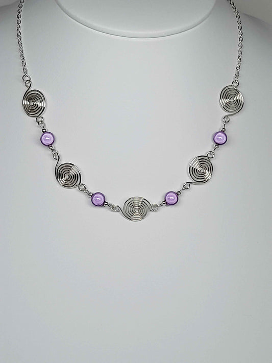 Bright Lilac Spiral Necklace, Handmade & Lightweight