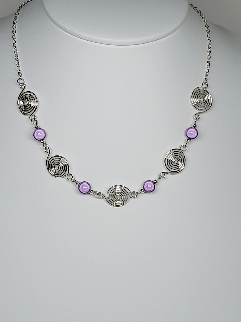 Bright Lilac Spiral Necklace, Handmade & Lightweight