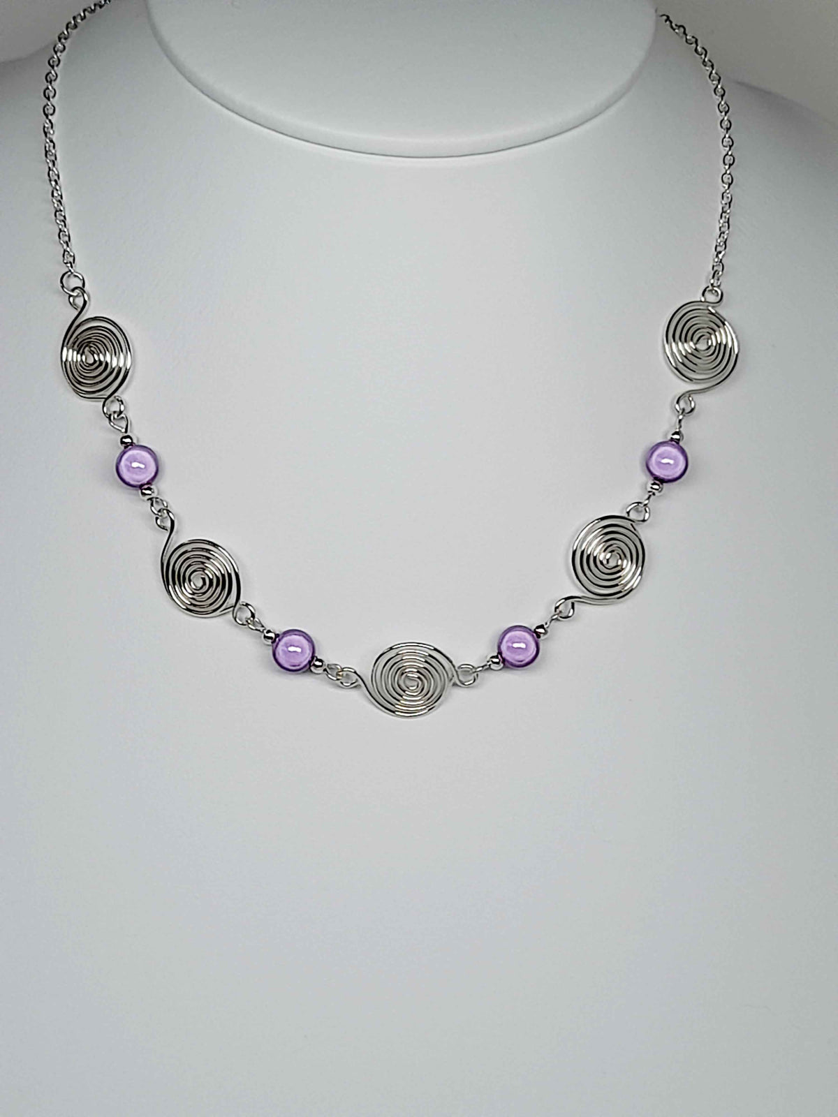 Bright Lilac Spiral Necklace, Handmade & Lightweight