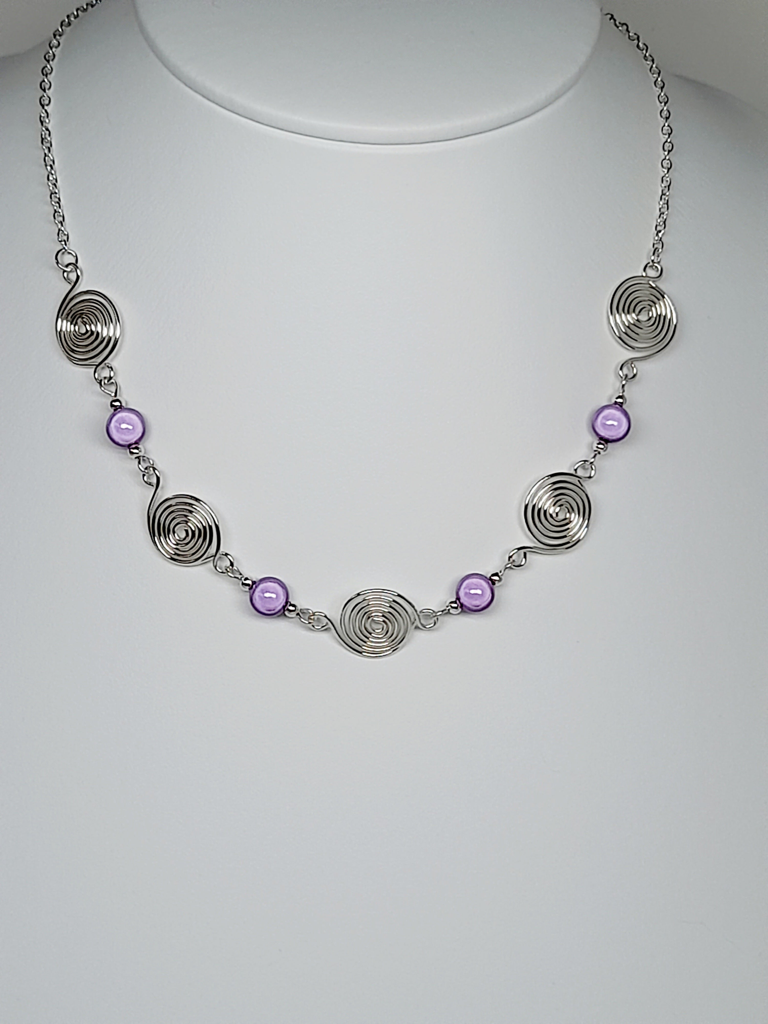 Bright Lilac Spiral Necklace, Handmade & Lightweight