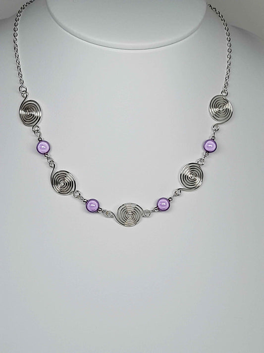 Bright Lilac Spiral Necklace, Handmade & Lightweight