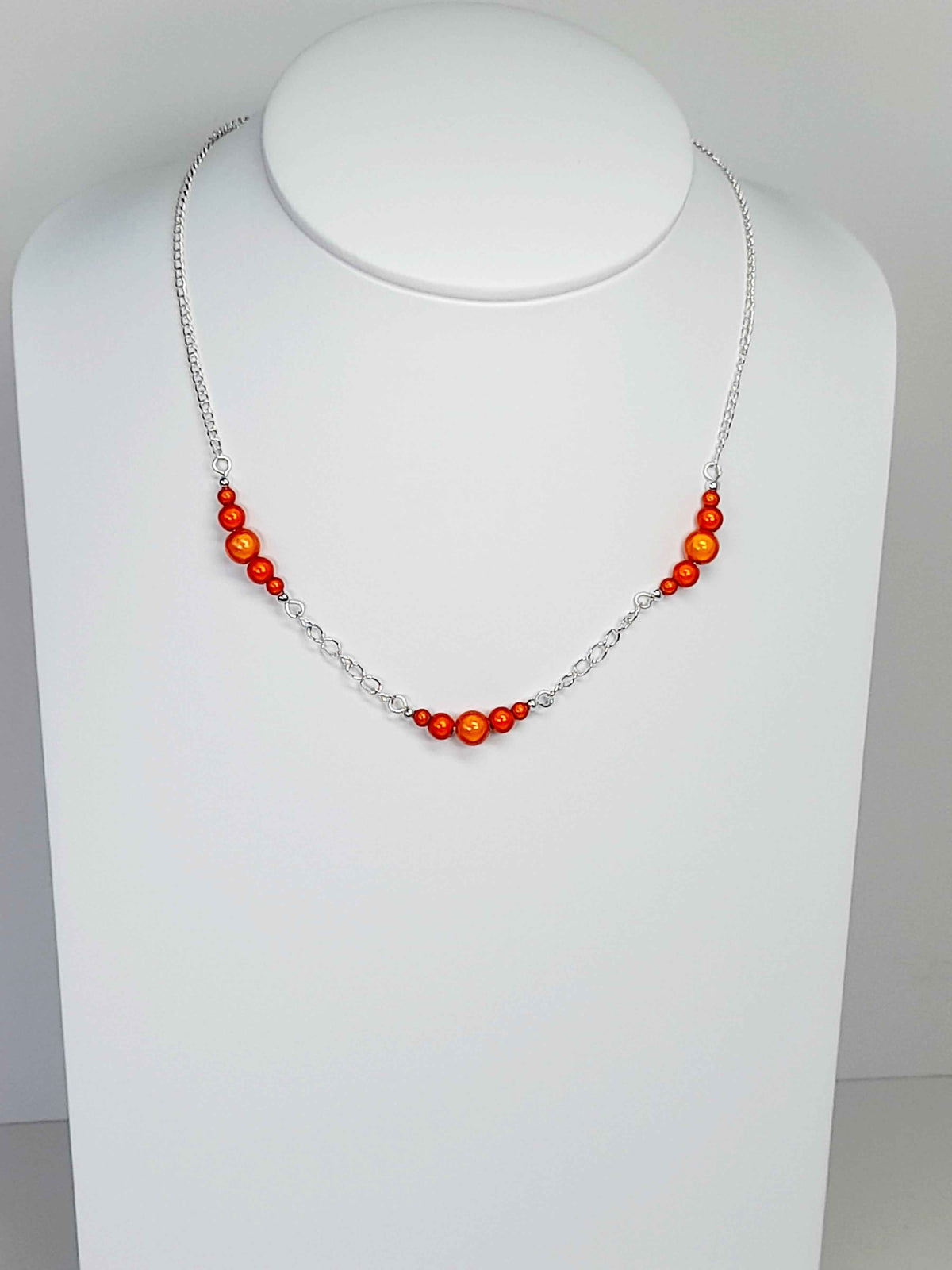 Orange Miracle Bead Link Necklace, Handmade, Lightweight 18‑Inch Design