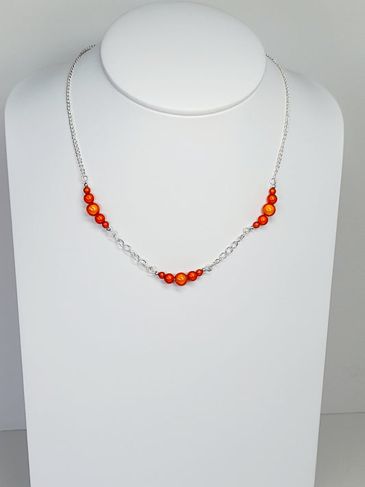 Orange Miracle Bead Link Necklace, Handmade, Lightweight 18‑Inch Design