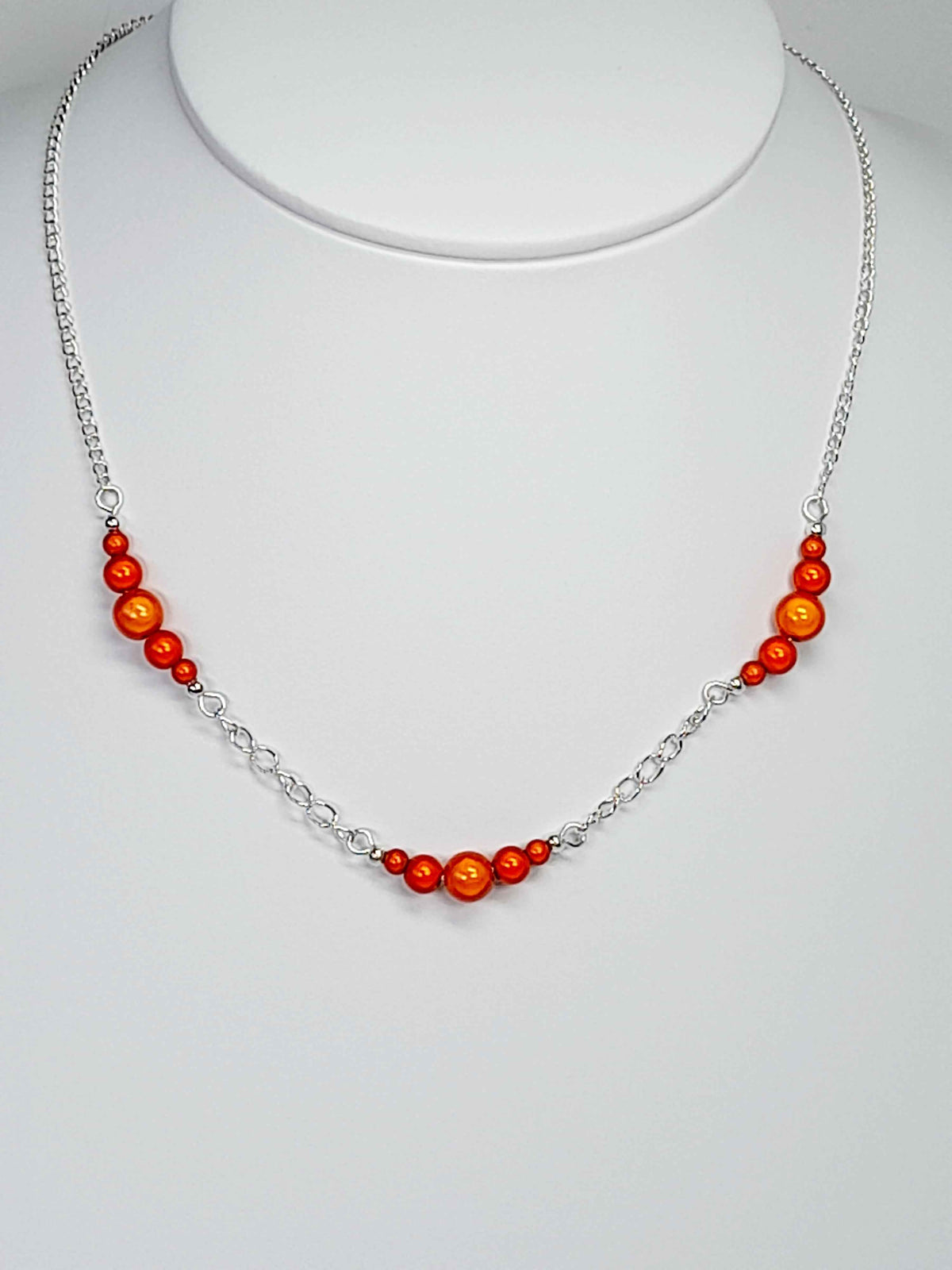 Orange Miracle Bead Link Necklace, Handmade, Lightweight 18‑Inch Design