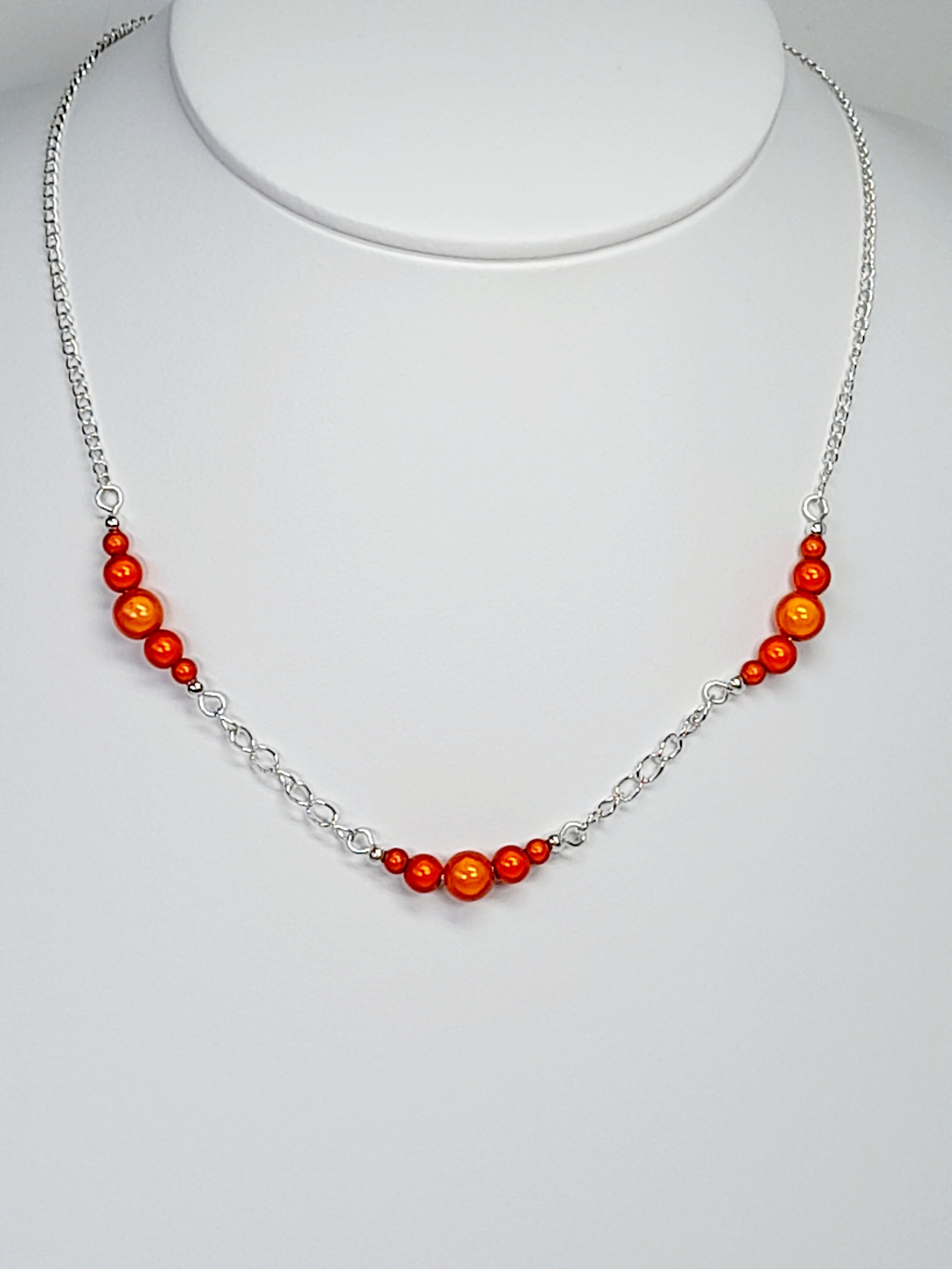 Orange Miracle Bead Link Necklace, Handmade, Lightweight 18‑Inch Design