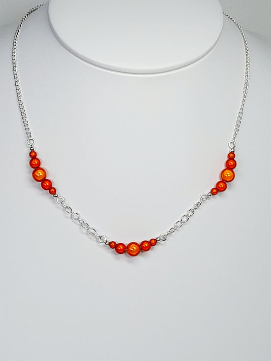 Orange Miracle Bead Link Necklace, Handmade, Lightweight 18‑Inch Design