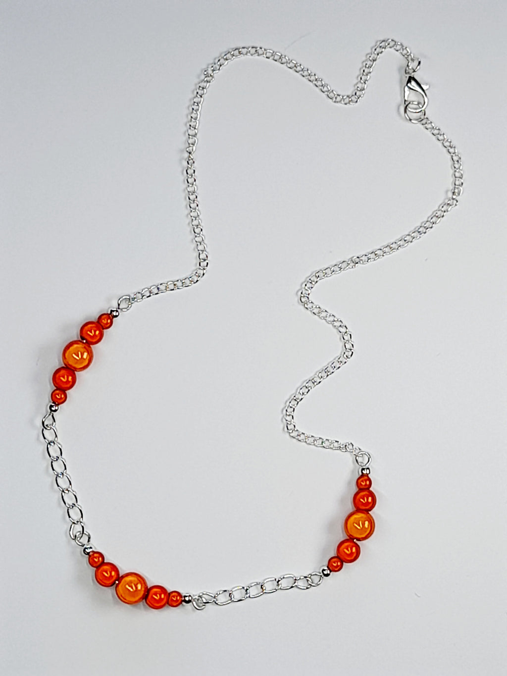 Orange Miracle Bead Link Necklace, Handmade, Lightweight 18‑Inch Design
